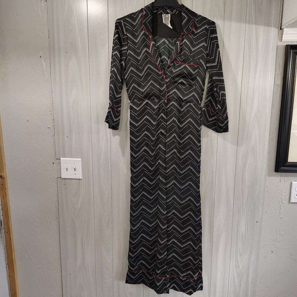 Anthropologie Free People Black Silky Chevron Jumpsuit Size XS